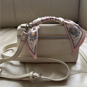 Cream Crossbody Bag with Pink Scarf Accent